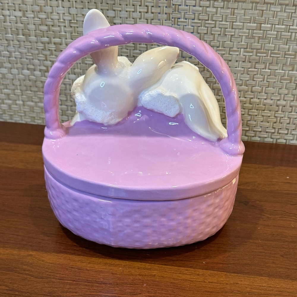 🌟3xHP🌟VTG 1980s Lavender Ceramic Bunny Lidded Easter Basket Candy Dish Hobbyist - Picture 10 of 11